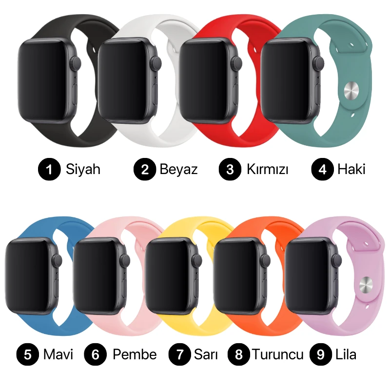 Apple Watch (38-40-41 mm) Uyumlu Silikon Kordonlar